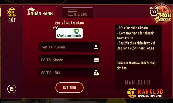 Hướng dẫn rút tiền tại Manclub chi tiết